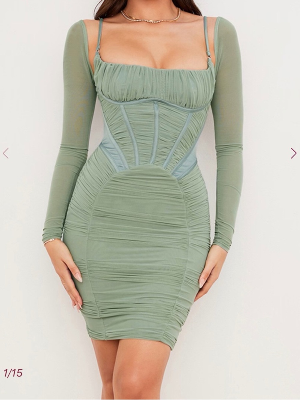 HOUSE OF CB FREYJA Green Gathered Corset Midi Dress Size XS plus cup